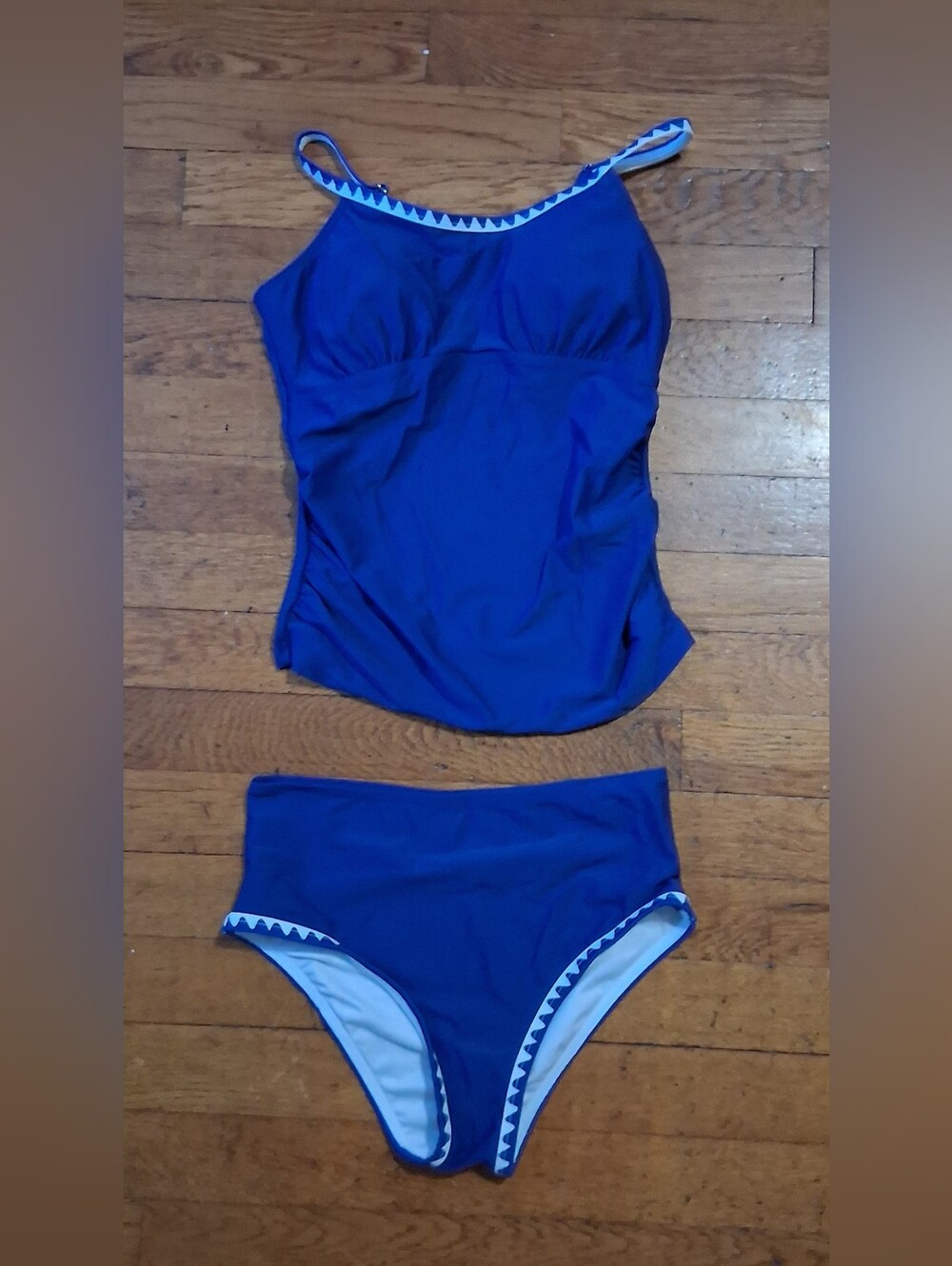 Royal Blue Two-Piece Tankini Swim Set with Chevron Trim